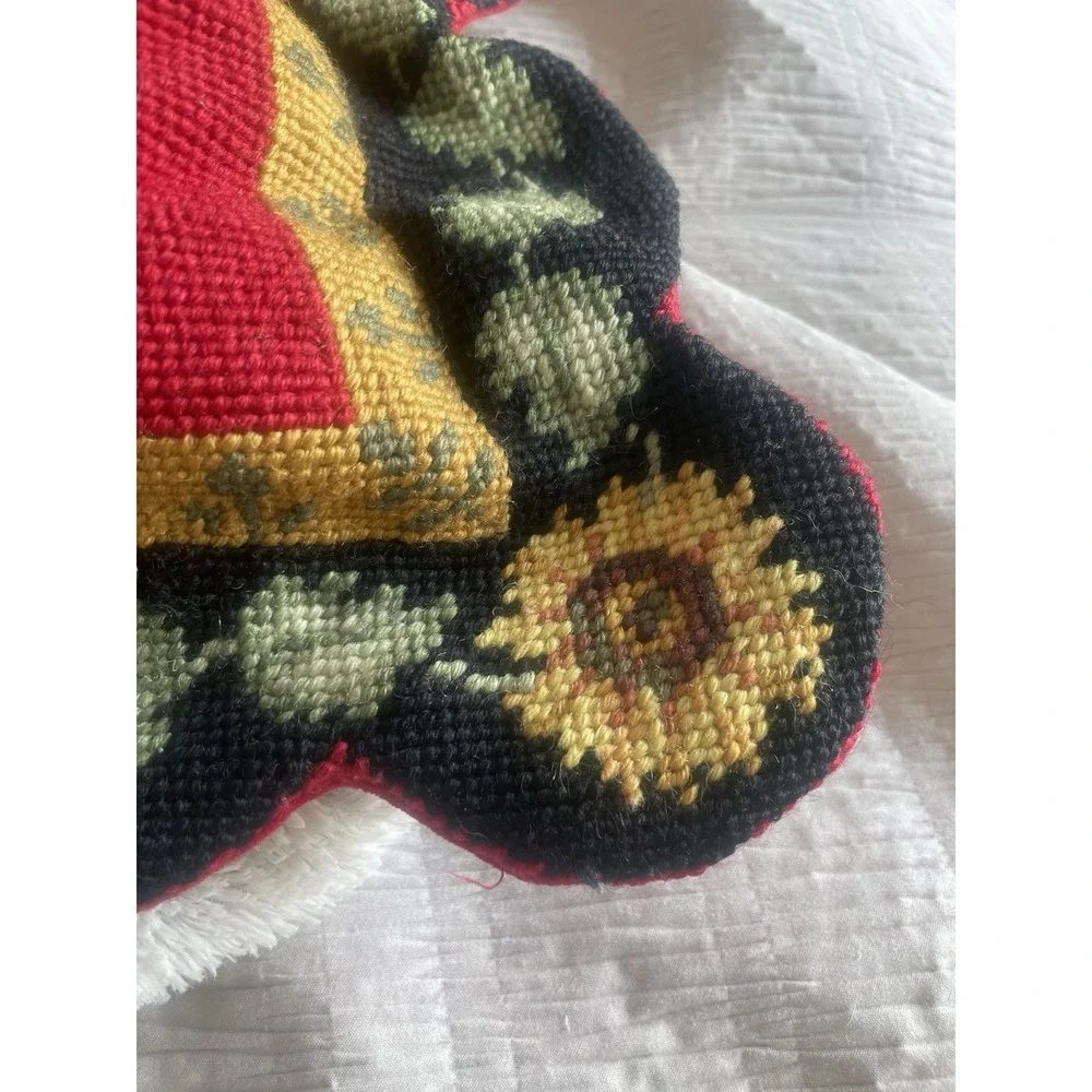 Needlepoint Rooster Throw Pillow French Country Zipper Closure Farm House Floral